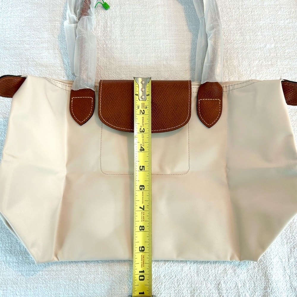 Longchamp Le Pliage Large Cream Tote with Brown Trim - Picture 7 of 13